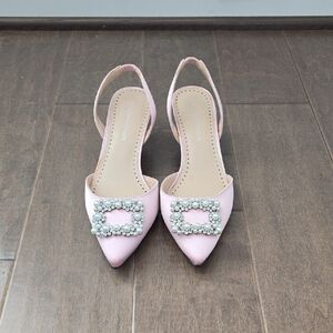 Adrienne Vittadini Pink Slingback Heels with Crystal Embellishment